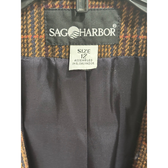 Vintage SAG HARBOR Wool Blend Brown Plaid Blazer, Woman’s Size 12 - Picture 5 of 10